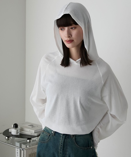 forksy.（フォルクシー）の「【forksy.】シアーラグランフーディーロングTシャツ（Tシャツ/カットソー・レディース・ネイビー系/オフホワイト/ホワイト系/チャコール・FREE）」の13枚目の写真