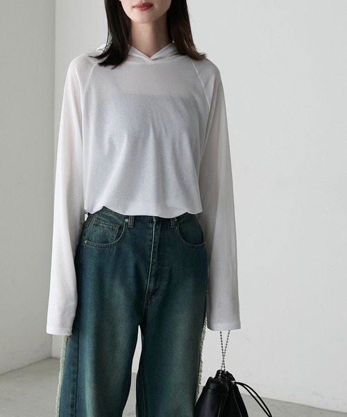 forksy.（フォルクシー）の「【forksy.】シアーラグランフーディーロングTシャツ（Tシャツ/カットソー・レディース・ネイビー系/オフホワイト/ホワイト系/チャコール・FREE）」の14枚目の写真