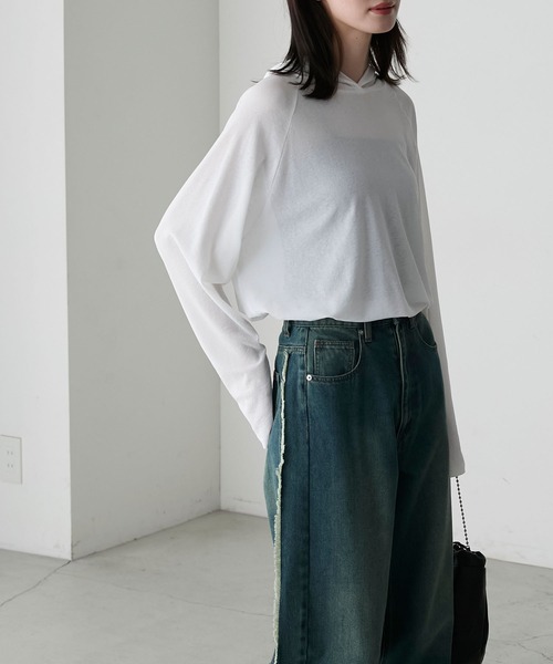 forksy.（フォルクシー）の「【forksy.】シアーラグランフーディーロングTシャツ（Tシャツ/カットソー・レディース・ネイビー系/オフホワイト/ホワイト系/チャコール・FREE）」の15枚目の写真