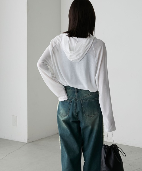 forksy.（フォルクシー）の「【forksy.】シアーラグランフーディーロングTシャツ（Tシャツ/カットソー・レディース・ネイビー系/オフホワイト/ホワイト系/チャコール・FREE）」の17枚目の写真