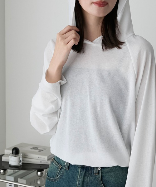 forksy.（フォルクシー）の「【forksy.】シアーラグランフーディーロングTシャツ（Tシャツ/カットソー・レディース・ネイビー系/オフホワイト/ホワイト系/チャコール・FREE）」の18枚目の写真