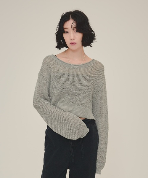 eL（エル）の「【eL】5G Paper Like Pullover/143953（ニット/セーター・レディース・グレー/ネイビー・FREE）」の7枚目の写真