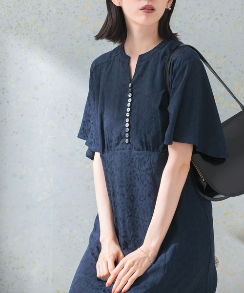 URBAN RESEARCH ROSSO WOMEN（アーバンリサーチ　ロッソ）の「ハーフスリーブジャガードワンピース（ワンピース・レディース・ネイビー/オレンジ系その他・FREE）」の3枚目の写真