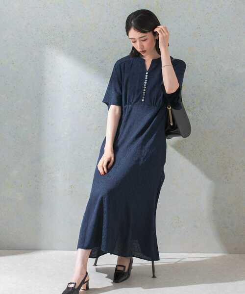 URBAN RESEARCH ROSSO WOMEN（アーバンリサーチ　ロッソ）の「ハーフスリーブジャガードワンピース（ワンピース・レディース・ネイビー/オレンジ系その他・FREE）」の5枚目の写真