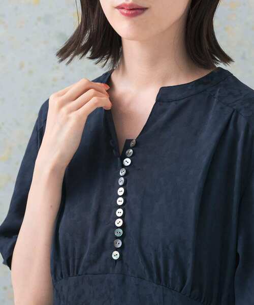 URBAN RESEARCH ROSSO WOMEN（アーバンリサーチ　ロッソ）の「ハーフスリーブジャガードワンピース（ワンピース・レディース・ネイビー/オレンジ系その他・FREE）」の9枚目の写真