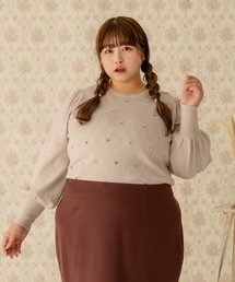 【大きいサイズ】ビジューニットトップス