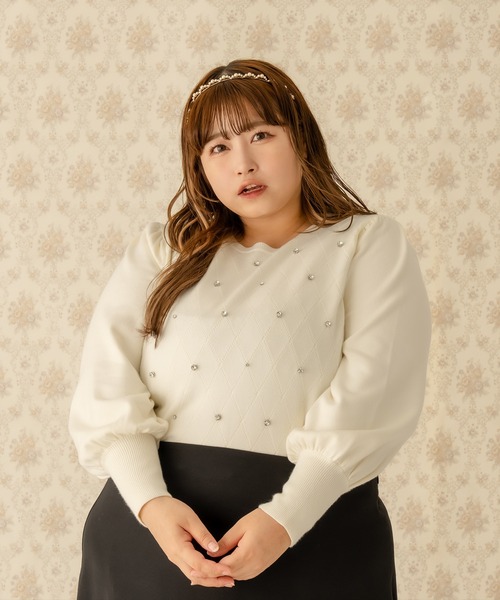 Louiosy（ルオシー）の「【大きいサイズ】ビジューニットトップス（ニット/セーター・レディース・アイボリー/グレイッシュベージュ/ブラック・4L/3L）」の4枚目の写真