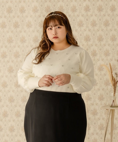 Louiosy（ルオシー）の「【大きいサイズ】ビジューニットトップス（ニット/セーター・レディース・アイボリー/グレイッシュベージュ/ブラック・4L/3L）」の5枚目の写真