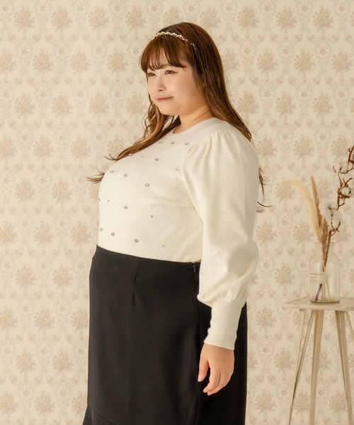 Louiosy（ルオシー）の「【大きいサイズ】ビジューニットトップス（ニット/セーター・レディース・アイボリー/グレイッシュベージュ/ブラック・4L/3L）」の6枚目の写真