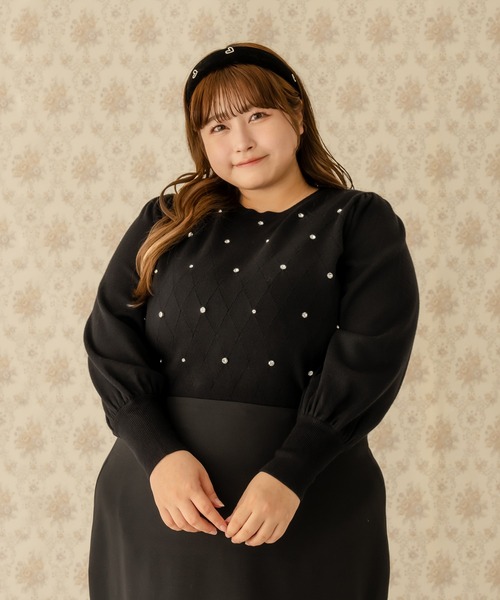 Louiosy（ルオシー）の「【大きいサイズ】ビジューニットトップス（ニット/セーター・レディース・アイボリー/グレイッシュベージュ/ブラック・4L/3L）」の9枚目の写真