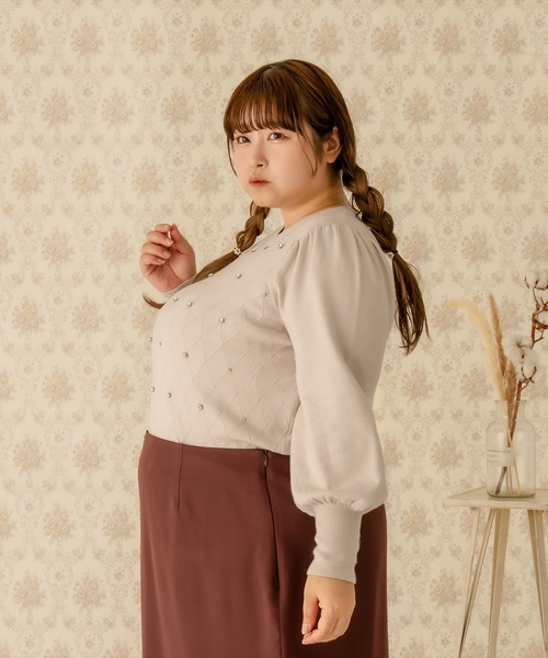 Louiosy（ルオシー）の「【大きいサイズ】ビジューニットトップス（ニット/セーター・レディース・アイボリー/グレイッシュベージュ/ブラック・4L/3L）」の13枚目の写真