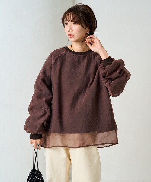 セール】限定展開 オーガンジー 重ね ラグラン スウェット