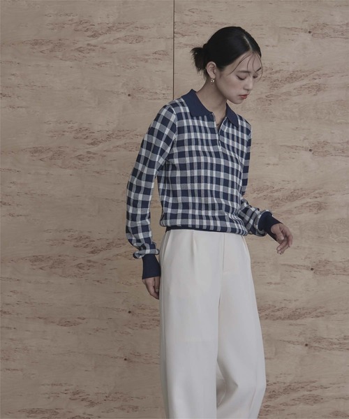 miette(ミエット)の「チェック柄フロントジップポロニット(ニット/セーター・レディース・ホワイト/レッド/ネイビー・FREE)」の16枚目の写真