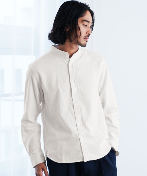 jiggys shop(ジギーズショップ)の「フランネルバンドカラー無地長袖シャツ(シャツ/ブラウス・メンズ・グレー/ブラック/グレー系その他/カーキ/ネイビー/ホワイト・X-LARGE/LARGE/MEDIUM/SMALL)」の1枚目の写真