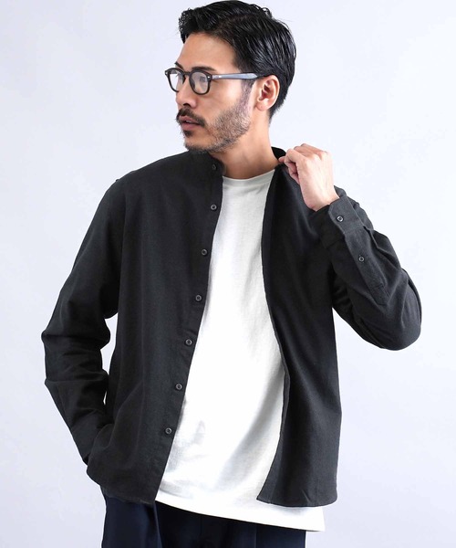 jiggys shop(ジギーズショップ)の「フランネルバンドカラー無地長袖シャツ(シャツ/ブラウス・メンズ・グレー/ブラック/グレー系その他/カーキ/ネイビー/ホワイト・X-LARGE/LARGE/MEDIUM/SMALL)」の2枚目の写真