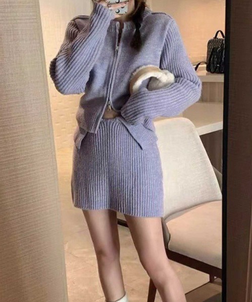 SPIGA（スピーガ）の「ﾀﾞﾌﾞﾙｼﾞｯﾌﾟｽﾀﾝﾄﾞﾄｯﾌﾟｽｽｶｰﾄｾｯﾄｱｯﾌﾟ（その他トップス・レディース・ブラウン/グレー/アイボリー/ブラック・FREE）」の3枚目の写真