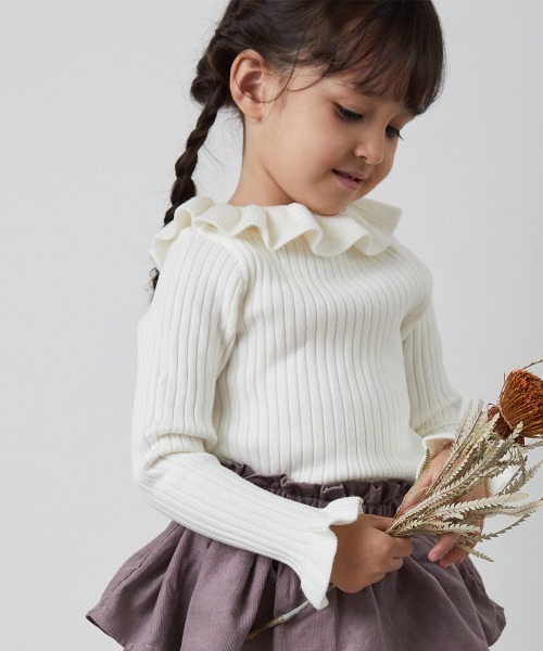 riziere（リジェール）の「フリルカラーニットプルオーバー（ニット/セーター・キッズ・オフホワイト/ブラック・140/130/120/110/100/90/150）」の8枚目の写真