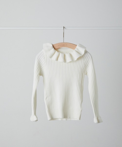 riziere（リジェール）の「フリルカラーニットプルオーバー（ニット/セーター・キッズ・オフホワイト/ブラック・140/130/120/110/100/90/150）」の7枚目の写真