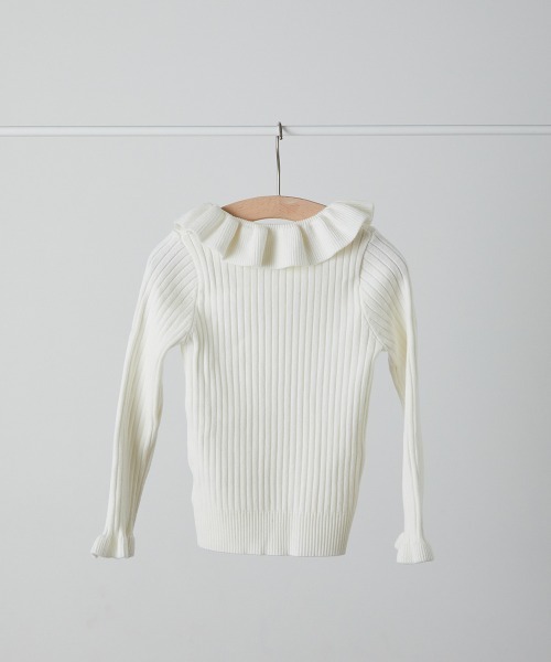 riziere（リジェール）の「フリルカラーニットプルオーバー（ニット/セーター・キッズ・オフホワイト/ブラック・140/130/120/110/100/90/150）」の6枚目の写真