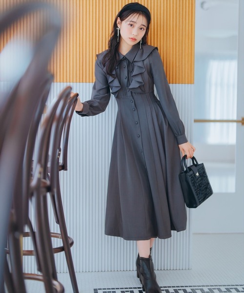 WILLSELECTION（ウィルセレクション）の「【WILLSELECTION定番ワンピ】ラッフルフリルタックウエストシャツワンピース（ワンピース・レディース・ピンク/ブラウン系その他/グレー/ブラウン/ブラック系その他・FREE）」の2枚目の写真