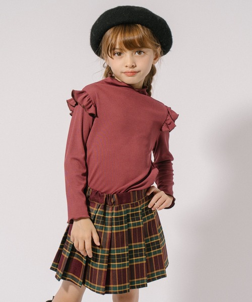 URBAN CHERRY(アーバンチェリー)の「ショルダーフリルリブトップス(Tシャツ/カットソー・キッズ・ブルー/オレンジ/ブラウン・100cm/110cm/120cm/130cm)」の2枚目の写真