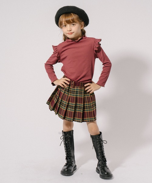 URBAN CHERRY(アーバンチェリー)の「ショルダーフリルリブトップス(Tシャツ/カットソー・キッズ・ブルー/オレンジ/ブラウン・100cm/110cm/120cm/130cm)」の7枚目の写真