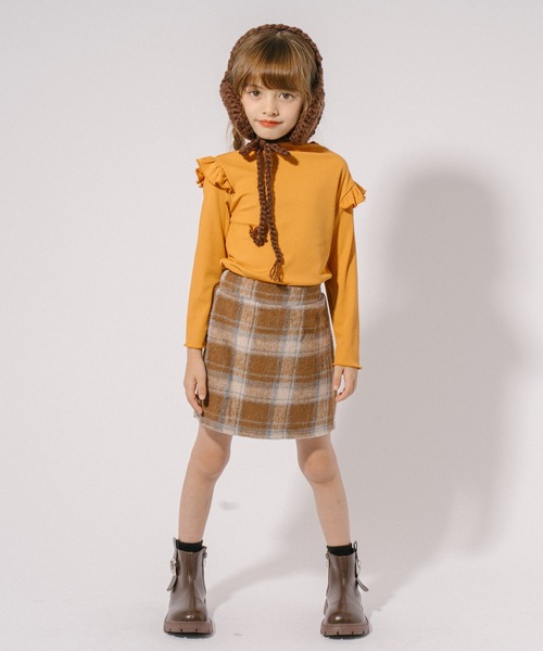 URBAN CHERRY(アーバンチェリー)の「ショルダーフリルリブトップス(Tシャツ/カットソー・キッズ・ブルー/オレンジ/ブラウン・100cm/110cm/120cm/130cm)」の9枚目の写真