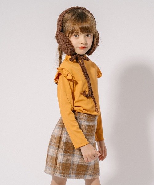 URBAN CHERRY(アーバンチェリー)の「ショルダーフリルリブトップス(Tシャツ/カットソー・キッズ・ブルー/オレンジ/ブラウン・100cm/110cm/120cm/130cm)」の11枚目の写真