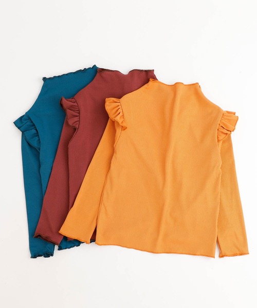 URBAN CHERRY(アーバンチェリー)の「ショルダーフリルリブトップス(Tシャツ/カットソー・キッズ・ブルー/オレンジ/ブラウン・100cm/110cm/120cm/130cm)」の16枚目の写真