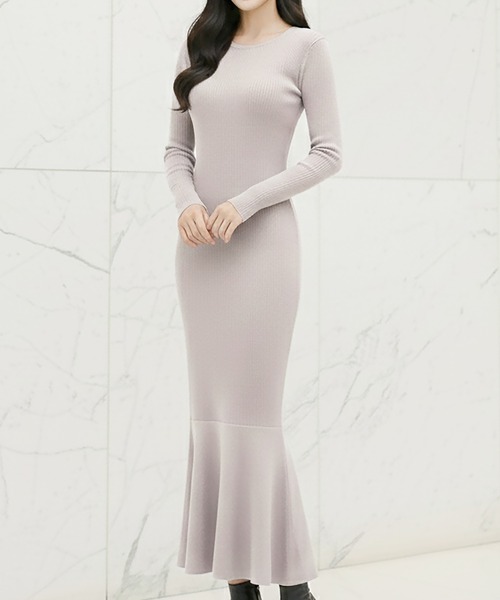 Julia Boutique（ジュリアブティック）の「美ライン ロングニットマーメイドワンピース（ワンピース・レディース・バーガンディー/ピンク/アイボリー/ブラック/グレー/ミント/イエロー/チャコール/ベージュ/ネイビー・ONE）」の4枚目の写真