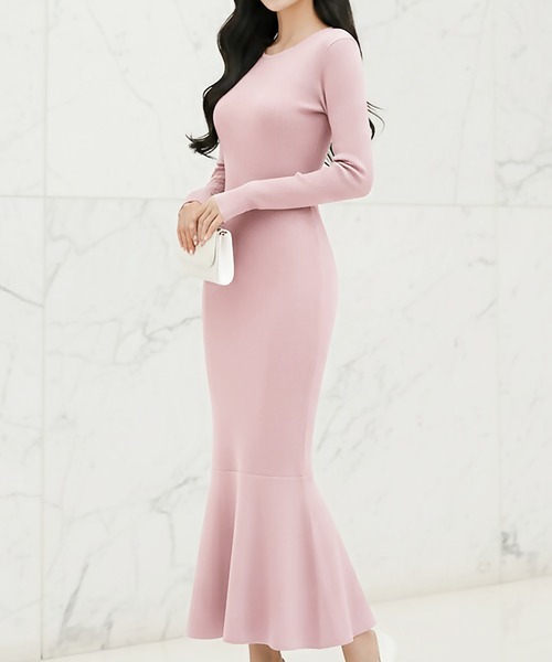 Julia Boutique（ジュリアブティック）の「美ライン ロングニットマーメイドワンピース（ワンピース・レディース・バーガンディー/ピンク/アイボリー/ブラック/グレー/ミント/イエロー/チャコール/ベージュ/ネイビー・ONE）」の9枚目の写真