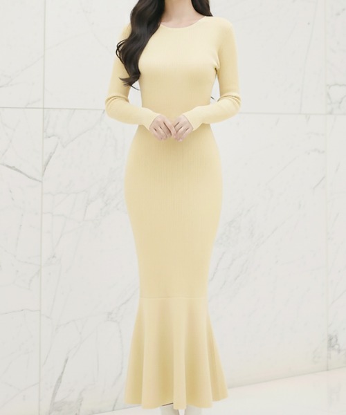 Julia Boutique（ジュリアブティック）の「美ライン ロングニットマーメイドワンピース（ワンピース・レディース・バーガンディー/ピンク/アイボリー/ブラック/グレー/ミント/イエロー/チャコール/ベージュ/ネイビー・ONE）」の8枚目の写真