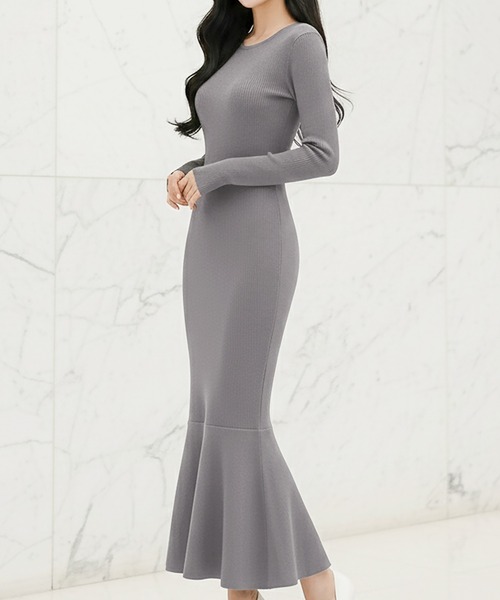 Julia Boutique（ジュリアブティック）の「美ライン ロングニットマーメイドワンピース（ワンピース・レディース・バーガンディー/ピンク/アイボリー/ブラック/グレー/ミント/イエロー/チャコール/ベージュ/ネイビー・ONE）」の5枚目の写真