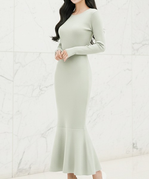 Julia Boutique（ジュリアブティック）の「美ライン ロングニットマーメイドワンピース（ワンピース・レディース・バーガンディー/ピンク/アイボリー/ブラック/グレー/ミント/イエロー/チャコール/ベージュ/ネイビー・ONE）」の6枚目の写真