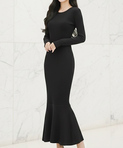 Julia Boutique（ジュリアブティック）の「美ライン ロングニットマーメイドワンピース（ワンピース・レディース・バーガンディー/ピンク/アイボリー/ブラック/グレー/ミント/イエロー/チャコール/ベージュ/ネイビー・ONE）」の3枚目の写真