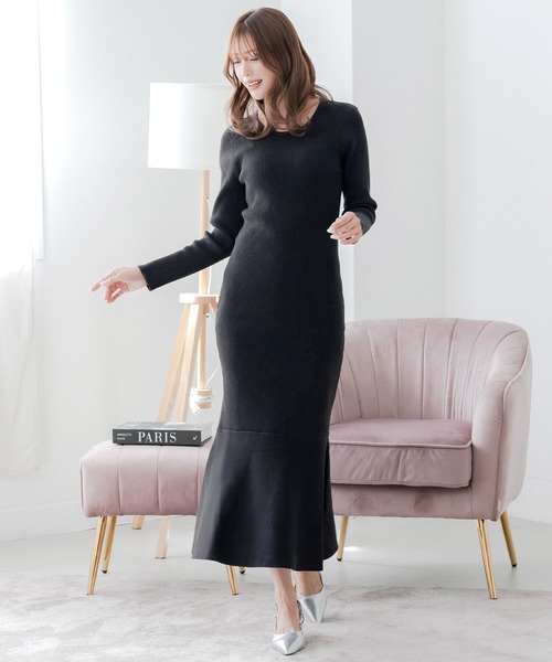 Julia Boutique（ジュリアブティック）の「美ライン ロングニットマーメイドワンピース（ワンピース・レディース・バーガンディー/ピンク/アイボリー/ブラック/グレー/ミント/イエロー/チャコール/ベージュ/ネイビー・ONE）」の15枚目の写真
