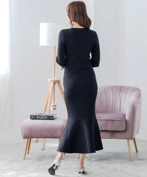 Julia Boutique（ジュリアブティック）の「美ライン ロングニットマーメイドワンピース（ワンピース・レディース・バーガンディー/ピンク/アイボリー/ブラック/グレー/ミント/イエロー/チャコール/ベージュ/ネイビー・ONE）」の16枚目の写真