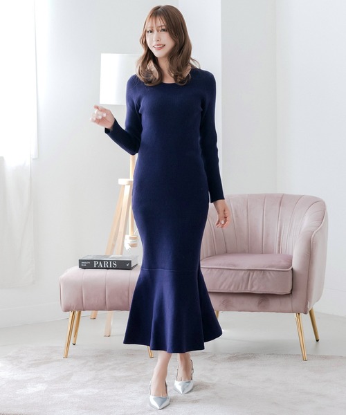 Julia Boutique（ジュリアブティック）の「美ライン ロングニットマーメイドワンピース（ワンピース・レディース・バーガンディー/ピンク/アイボリー/ブラック/グレー/ミント/イエロー/チャコール/ベージュ/ネイビー・ONE）」の20枚目の写真