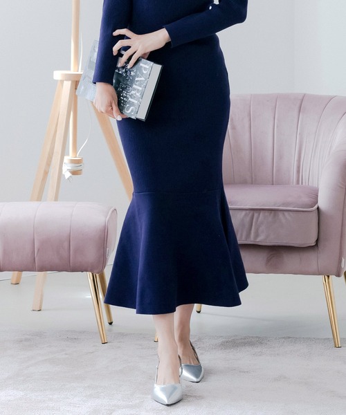 Julia Boutique（ジュリアブティック）の「美ライン ロングニットマーメイドワンピース（ワンピース・レディース・バーガンディー/ピンク/アイボリー/ブラック/グレー/ミント/イエロー/チャコール/ベージュ/ネイビー・ONE）」の22枚目の写真