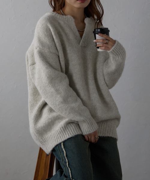セール】ウール混スキッパーニット/ニットプルオーバー（ニット