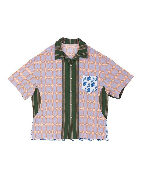 PHINGERIN(フィンガリン)の「PHINGERIN / フィンガリン COMBI JERSEY OP SHIRT 総柄 切り替え 半袖シャツ(シャツ/ブラウス・メンズ・パープル・LARGE)」の1枚目の写真