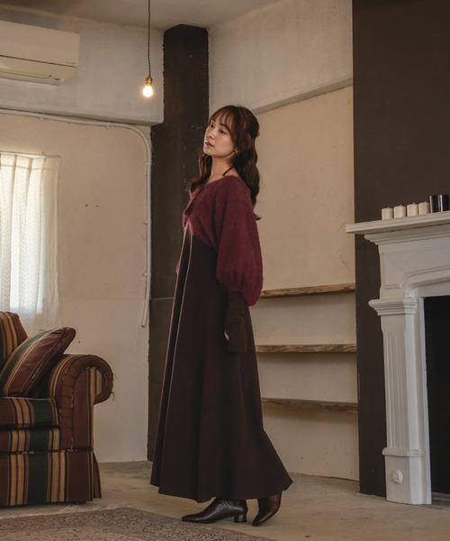 mideal シャギーボレロセットワンピース セール】shaggy bolero set volume sleeve onepiece / シャギーボレロ