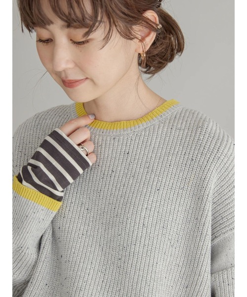 AMERICAN HOLIC（アメリカンホリック）の「【WEB限定】配色ラインニットプルオーバー（ニット/セーター・レディース・オートミール/杢グレー・M/L）」の4枚目の写真