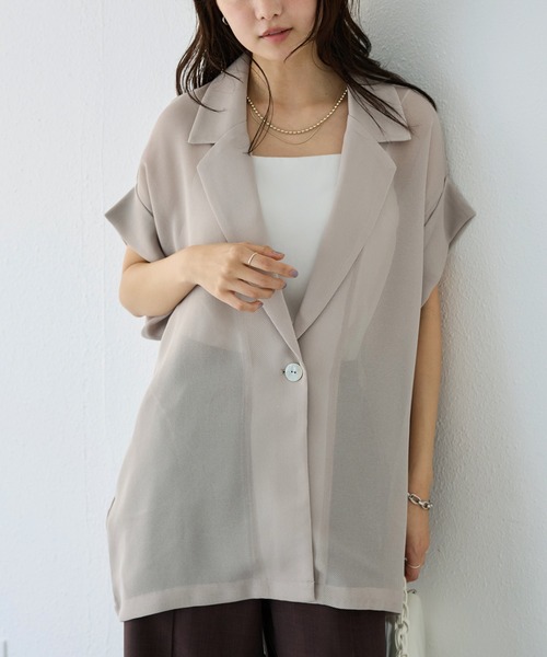 LAVEANGE（ラビアンジェ）の「【洗える】メッシュハーフスリーブジャケット（テーラードジャケット・レディース・ブラック/ベージュ/ネイビー・M/LL/3L/4L/5L）」の14枚目の写真