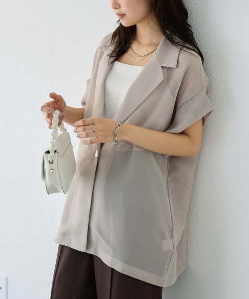 LAVEANGE（ラビアンジェ）の「【洗える】メッシュハーフスリーブジャケット（テーラードジャケット・レディース・ブラック/ベージュ/ネイビー・M/LL/3L/4L/5L）」の16枚目の写真