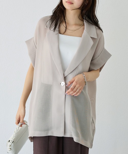 新品 完売色 LOUNGEDRESS メッシュハーフスリーブジャケット ベージュ メッシュハーフスリーブジャケット｜ルミネのファッション通販