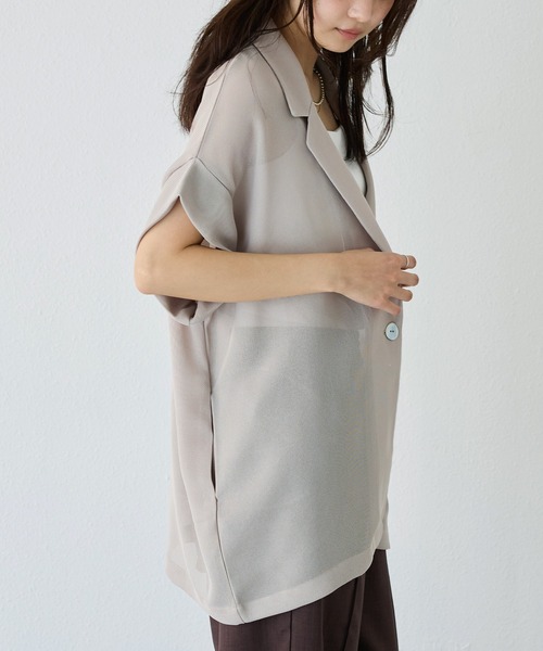 LAVEANGE（ラビアンジェ）の「【洗える】メッシュハーフスリーブジャケット（テーラードジャケット・レディース・ブラック/ベージュ/ネイビー・M/LL/3L/4L/5L）」の18枚目の写真