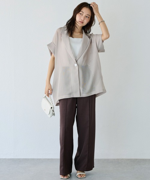 LAVEANGE（ラビアンジェ）の「【洗える】メッシュハーフスリーブジャケット（テーラードジャケット・レディース・ブラック/ベージュ/ネイビー・M/LL/3L/4L/5L）」の20枚目の写真