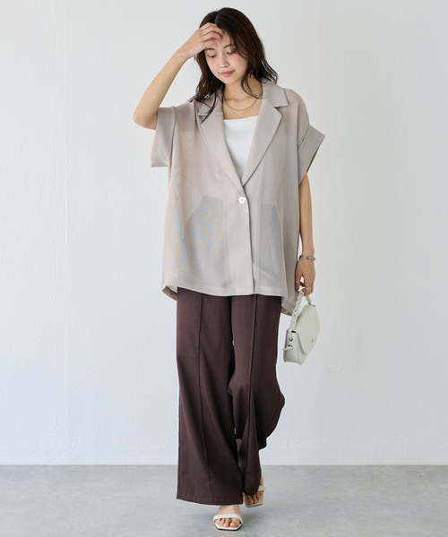 LAVEANGE（ラビアンジェ）の「【洗える】メッシュハーフスリーブジャケット（テーラードジャケット・レディース・ブラック/ベージュ/ネイビー・M/LL/3L/4L/5L）」の21枚目の写真