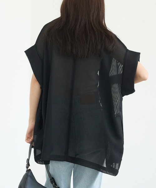 LAVEANGE（ラビアンジェ）の「【洗える】メッシュハーフスリーブジャケット（テーラードジャケット・レディース・ブラック/ベージュ/ネイビー・M/LL/3L/4L/5L）」の8枚目の写真